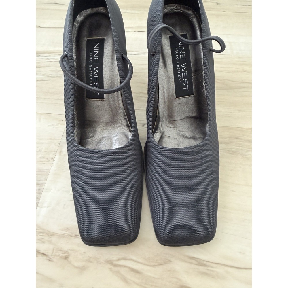 Vintage Nine West Pumps Women Gray Square Toe Block Heel 7.5 Spain Classy Y2K - Picture 4 of 6